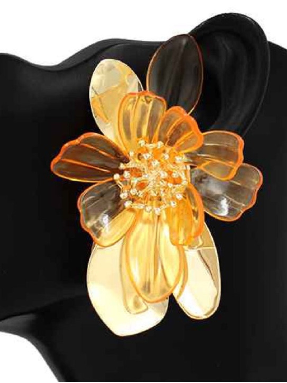 Gold and Amber Floral Statement Earrings - Women Jewelry